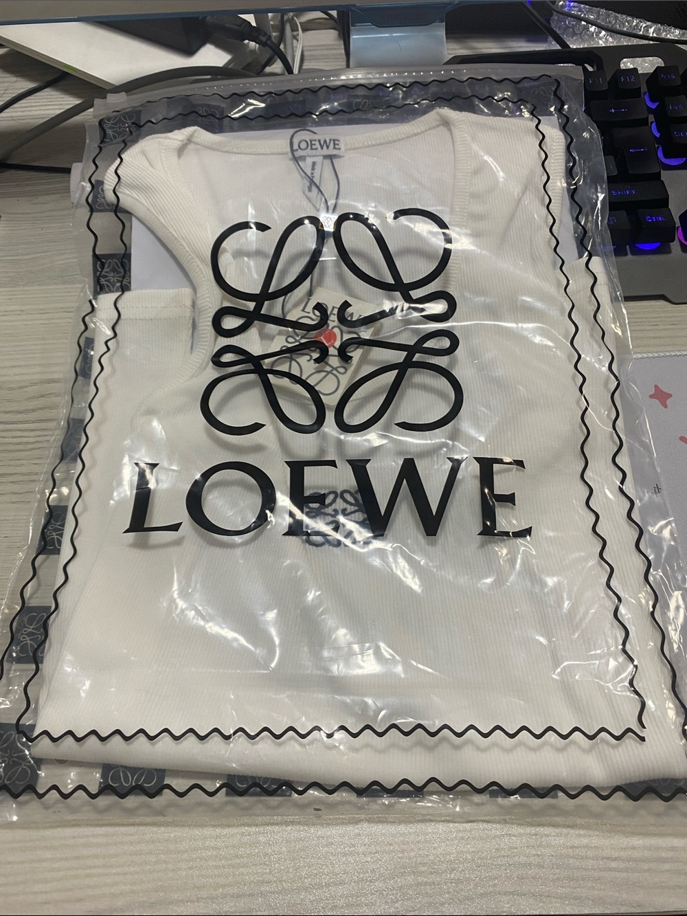 Loewe White Ribbed Tank with Black Logo